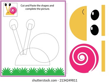 Cut and paste with glue engine. Education developing worksheet. Color paper game for preschool children. Cut parts of image and glue on paper. Cartoon character. Colorful vector stock illustration.
