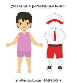 cut and paste Indonesian male student uniform. printable cut and paste worksheet for kids, cartoon vector