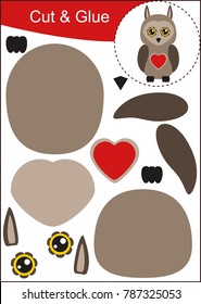Cut and Paste Worksheet: Owl with Valentine Heart