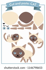 Cut and paste.Three cats from one set of elements. Format A4. Cut and glue. Education for preschoolers.