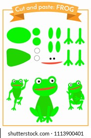 Cut and paste.Three frogs from one set of elements. Format A4. Cut and glue. Education for preschoolers.