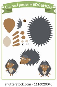 Cut and paste.Three hedgehogs from one set of elements. Format A4. Cut and glue. Education for preschoolers.