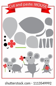 Cut and paste.Three mouses from one set of elements. Format A4. Cut and glue. Education for preschoolers.