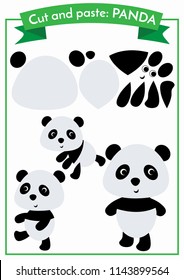 Cut and paste.Three pandas from one set of elements. Format A4. Cut and glue. Education for preschoolers.