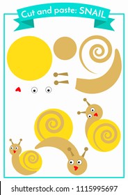 Cut and paste.Three snails from one set of elements. Format A4. Cut and glue. Education for preschoolers.