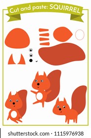 Cut and paste.Three squirrels from one set of elements. Format A4. Cut and glue. Education for preschoolers.