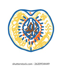 Vector de dibujo de icono de doodle de pozo de melocotón cortado. signo de pozo de melocotón cortado. ilustración de símbolo aislado