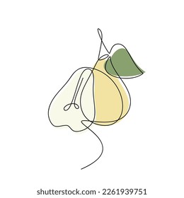 Cortar pera con vector hoja. Ilustración de línea continua dibujada a mano. Icono de contorno de frutos de jardín, silueta lineal. Diseño mínimo, impresión, banner, tarjeta, folleto, logotipo, menú.