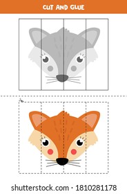 Cut picture of cute fox and paste it by parts. Educational logical game for kids. Puzzle for preschoolers.