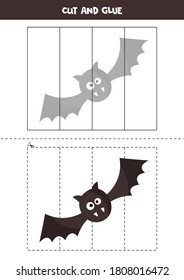 Cut picture of cute Halloween bat and paste it by parts. Educational logical game for kids. Puzzle for preschoolers.