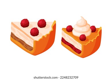 Cut Piece of Baked Pie with Sweet Creamy Filling and Shortcrust Pastry Vector Set