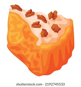 Cut Stück gebackenen Kuchen mit Walnut, Cream und Shortcrust Pastry Vektorgrafik