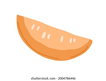 Cut piece of orange autumn pumpkin with seeds. Squash slice. Quarter part of fall vegetable. Flat vector illustration of organic food isolated on white background