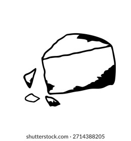 cut piece of Parmesan cheese on white background hand-drawn vector illustration