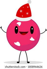 cut piece of sausage cartoon character in festive red hat smiling and posing on white background christmas and new year concept