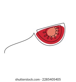 Pieza cortada del vector del tomate. Ilustración de línea continua dibujada a mano. Dibujo abstracto. Icono de contorno vegetal. Planta de jardín. Silueta lineal mínima. Diseño mínimo, impresión, banner, tarjeta, logotipo, menú.