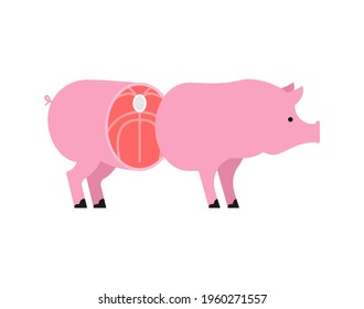 Cut pig. Pig entrails. vector illustration