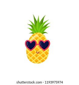 Cut pineapple with glasses in cartoon style. vector illustration