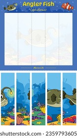 Cut and play animal Angler Fish Vertical. Ready to use, easy to edit, ready to print, vector. fun kids activities, fun puzzle game for kids. animal puzzle game.