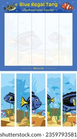 Cut and play animal Blue Regal Tang Fish Vertical. Ready to use, easy to edit, ready to print, vector. fun kids activities, fun puzzle game for kids. animal puzzle game.