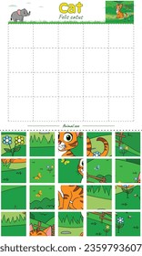 Cut and play animal Cat square. Ready to use, easy to edit, ready to print, vector. fun kids activities, fun puzzle game for kids. animal puzzle game.