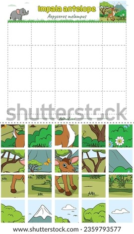 Cut and play animal Impala antelope square. Ready to use, easy to edit, ready to print, vector. fun kids activities, fun puzzle game for kids. animal puzzle game.