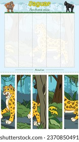 Cut and play animal Jaguar Vertical. Ready to use, easy to edit, ready to print, vector. fun kids activities, fun puzzle game for kids. animal puzzle game.