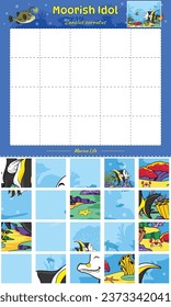 Cut and play animal Moorish Idol Fish square. Ready to use, easy to edit, ready to print, vector. fun kids activities, fun puzzle game for kids. animal puzzle game.