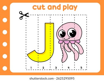 cut and play animal picture cute jellyfish. kids game.   