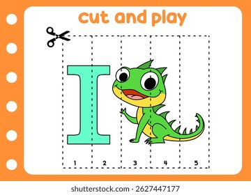 cut and play animal picture cute iguana. kids game.   