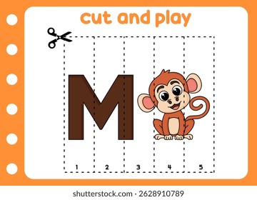cut and play animal picture cute monkey . kids game.   