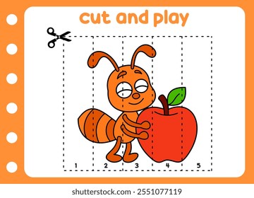 cut and play animal picture. kids game. cute ant 