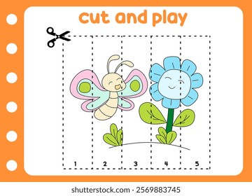 cut and play animal picture. kids game. cute butterfly 