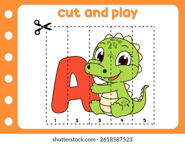 cut and play animal picture. kids game. cute alligator  
