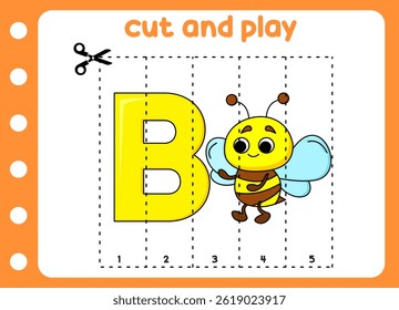 cut and play animal picture. kids game. cute bee  