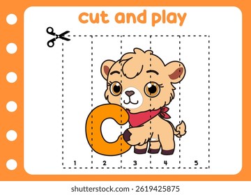 cut and play animal picture. kids game. cute camel   