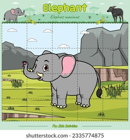 Cut and play animal puzzle. Ready to print, ready to use, easy to edit, vector. Elephant cartoon. Educational game for children. fun activities for kids to play and learn.