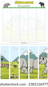 Cut and play animal Rhinoceros Vertical. Ready to use, easy to edit, ready to print, vector. fun kids activities, fun puzzle game for kids. animal puzzle game