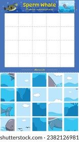 Cut and play animal Sperm Whale square. Ready to use, easy to edit, ready to print, vector. fun kids activities, fun puzzle game for kids. animal puzzle game