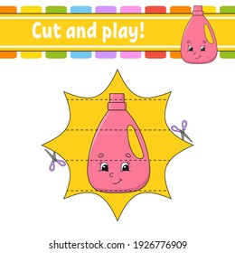 Cut and play. Educational activity worksheet for kids and toddlers. Game for children. Happy characters. Simple flat color isolated vector illustration in cute cartoon style.