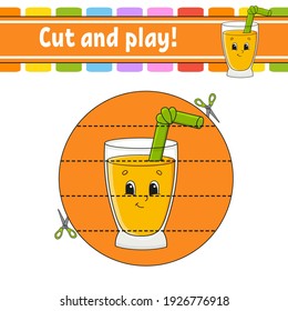 Cut and play. Educational activity worksheet for kids and toddlers. Game for children. Happy characters. Simple flat color isolated vector illustration in cute cartoon style.