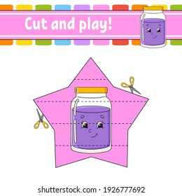 Cut and play. Educational activity worksheet for kids and toddlers. Game for children. Happy characters. Simple flat color isolated vector illustration in cute cartoon style.