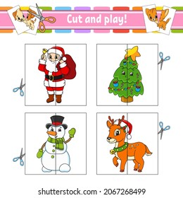 Cut and play. Flash cards. Color puzzle. Education developing worksheet. Activity page. Game for children. Funny character. Isolated vector illustration. cartoon style.