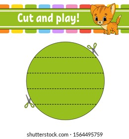 Cut and play. Logic puzzle for kids. Education developing worksheet. Learning game. Activity page. Cutting practice for preschool. Simple flat isolated vector illustration in cute cartoon style.