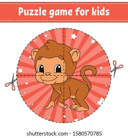 Cut and play. Logic puzzle for kids. Education developing worksheet. Learning game. Activity page. Cutting practice for preschool. Simple flat isolated vector illustration in cute cartoon style.