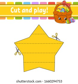 Cut and play. Logic puzzle for kids. Education developing worksheet. Learning game. Activity page. Cutting practice for preschool. Simple flat isolated vector illustration in cute cartoon style.