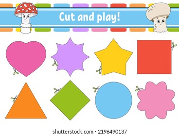 Cut and play. Logic puzzle for kids. Education developing worksheet. Learning game. Activity page. Cutting practice for preschool. Simple flat isolated vector illustration in cute cartoon style.