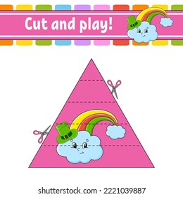 Cut and play. Logic puzzle for kids. Education developing worksheet. Learning game. Activity page. Cutting practice for preschool. Vector illustration.