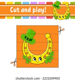 Cut and play. Logic puzzle for kids. Education developing worksheet. Learning game. Activity page. Cutting practice for preschool. Vector illustration.