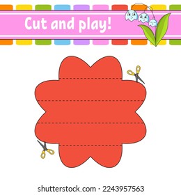 Cut and play. Logic puzzle for kids. Education developing worksheet. Learning game. Activity page. Cutting practice for preschool. Vector illustration.